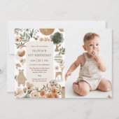 Invitation Animaux de forêt 1er anniversaire (Devant)