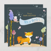 Invitation Animaux de forêt Baby shower bébé garçon (Devant / Derrière)
