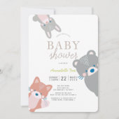 Invitation Animaux de forêt Baby shower blanc neutre pour les (Devant)