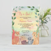 Invitation Animaux de forêt Baby shower de fille bébé (Debout devant)