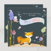 Invitation Animaux de forêt Baby shower de fille bébé (Devant / Derrière)