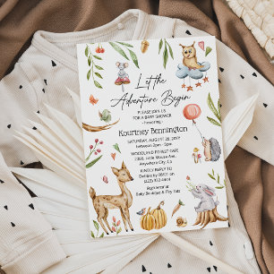 Invitation Animaux de forêt charmants Fête de naissance neutr
