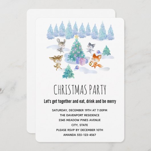 Invitation Animaux de forêt dansant autour de la fête des arb (Devant / Derrière)