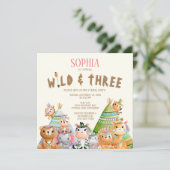 Invitation Animaux de forêt tribaux sauvages trois 3e anniver (Debout devant)