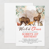 Invitation Animaux de forêt Wild One fête d'anniversaire (Devant / Derrière)
