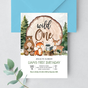 Invitation Animaux de forêt Wild One fête d'anniversaire