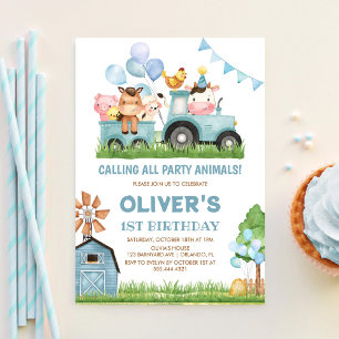Invitation Animaux de grange, Barnyard, Ranch Boys 1er annive