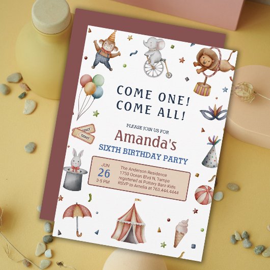 Invitation Animaux de jeu Parade de cirque Anniversaire