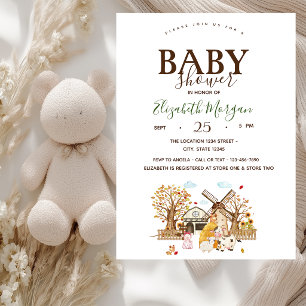 Invitation Animaux de la ferme à l'aquarelle pour Baby Shower