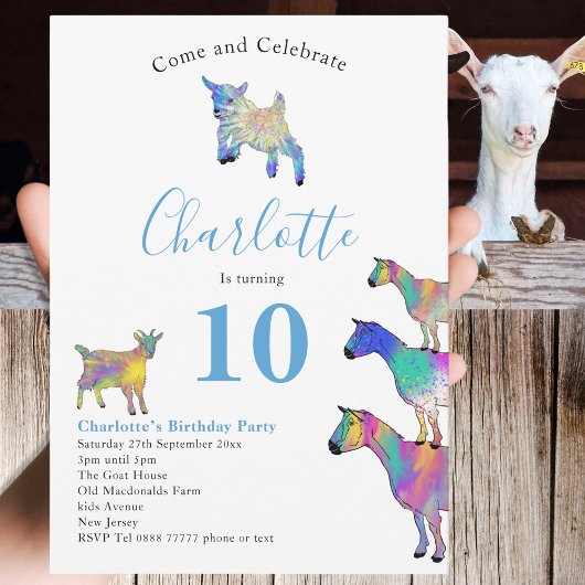 Invitation Animaux de la ferme de chèvres 10e fête d'annivers