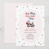 Invitation Animaux de la ferme de vache Deuxième anniversaire (Devant / Derrière)