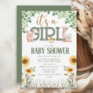 Invitation Animaux de la ferme Fille Baby Shower