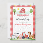 Invitation Animaux de la ferme Red Plaid (Devant)