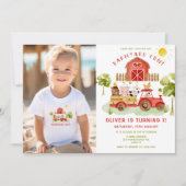 Invitation Animaux de la ferme Rouge tracteur garçon (Devant)