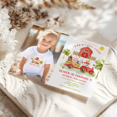 Invitation Animaux de la ferme Rouge tracteur garçon