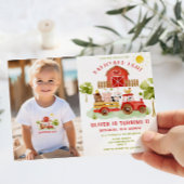 Invitation Animaux de la ferme Rouge tracteur garçon