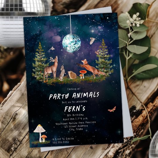Invitation Animaux de la fête des bois Galaxy Disco Anniversa