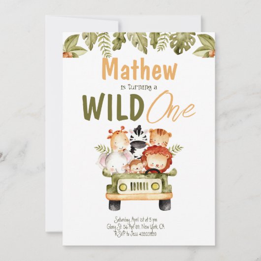 Invitation Animaux de la fête Safari Wild Un Anniversaire Inv (Devant)
