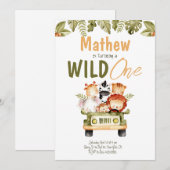 Invitation Animaux de la fête Safari Wild Un Anniversaire Inv (Devant / Derrière)