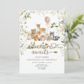 Invitation Animaux de la forêt 1er anniversaire | Forêt rusti (Debout devant)