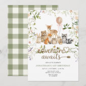 Invitation Animaux de la forêt 1er anniversaire | Forêt rusti (Devant / Derrière)