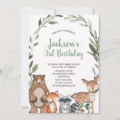 Invitation Animaux de la forêt Anniversaire verdure (Devant)