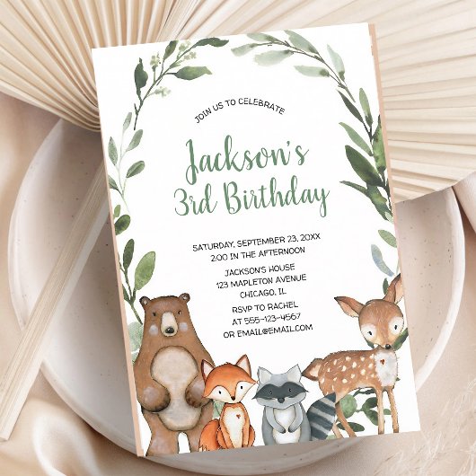 Invitation Animaux de la forêt Anniversaire verdure