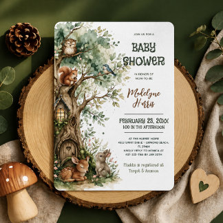Invitation Animaux de la Forêt Aquarelle Baby Shower Neutre