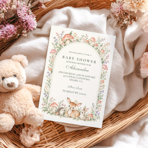 Invitation Animaux de la forêt Baby Shower Champignon