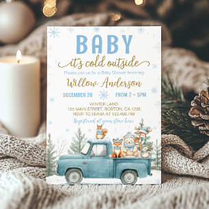 Invitation Animaux de la forêt camion bleu Baby Shower d'hive