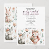 Invitation Animaux de la Forêt "C'est une Fille" Baby Shower  (Devant / Derrière)
