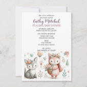Invitation Animaux de la Forêt "C'est une Fille" Baby Shower  (Devant)