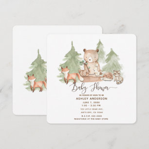 Invitation Animaux de la Forêt de Bois en Aquarelle Baby Show