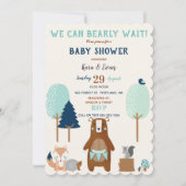 Invitation Animaux de la forêt de bois Ours Rustique Bleu Bru (Devant)
