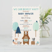 Invitation Animaux de la forêt de bois Ours Rustique Bleu Bru (Debout devant)
