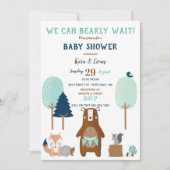 Invitation Animaux de la forêt de bois Ours Rustique Bleu Mar (Devant)