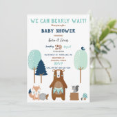 Invitation Animaux de la forêt de bois Ours Rustique Bleu Mar (Debout devant)