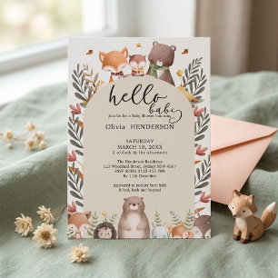 Invitation Animaux de la forêt de sauge verte Baby Shower