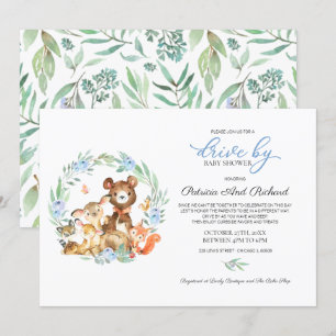 Invitation Animaux de la forêt Drive By Baby Shower Végétatio