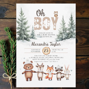 Invitation Animaux de la forêt en hiver Oh Boy Baby Shower