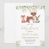 Invitation Animaux de la forêt Fête de bébé verdure forestièr (Devant / Derrière)
