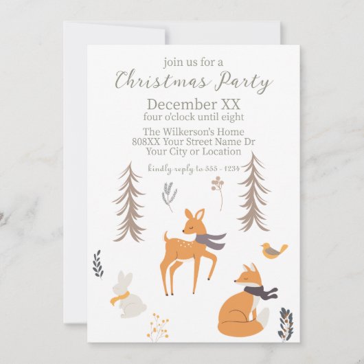 Invitation Animaux de la forêt hivernale, Art folklorique de (Devant)