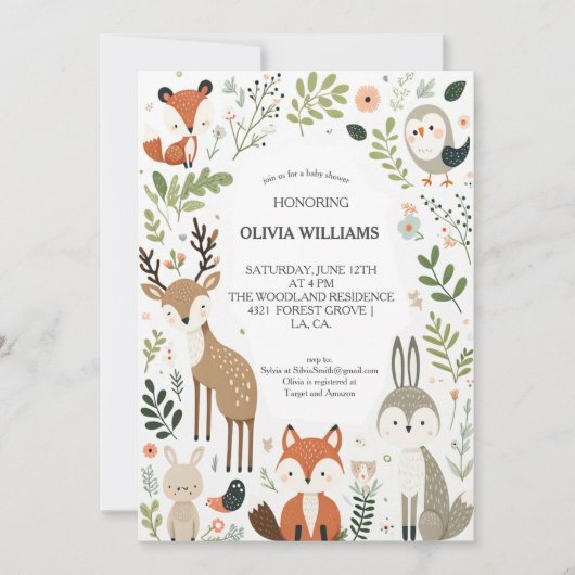 Invitation Animaux de la Forêt Mignon Shower de Bébé (Devant)