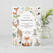 Invitation Animaux de la Forêt Mignon Shower de Bébé (Debout devant)