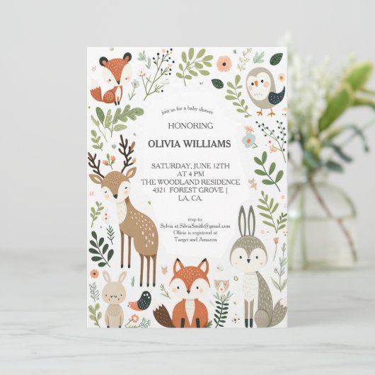 Invitation Animaux de la Forêt Mignon Shower de Bébé (Debout devant)