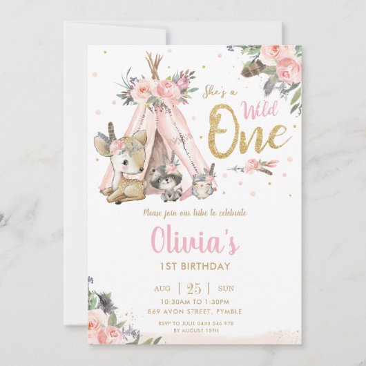 Invitation Animaux de la forêt mignonne Sauvage de la tribu U (Devant)