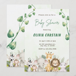Invitation Animaux de la forêt moderne Fête de bébé fille