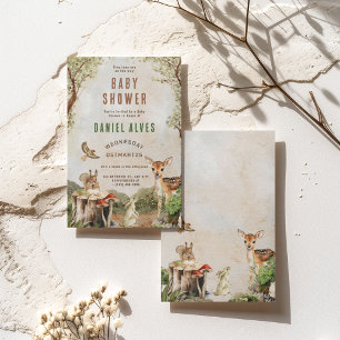 Invitation Animaux de la forêt moderne pour Baby Shower garço
