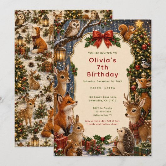 Invitation Animaux de la forêt Noël Anniversaire (Devant / Derrière)