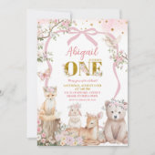 Invitation Animaux de la forêt printanière rose Coquette Blus (Devant)